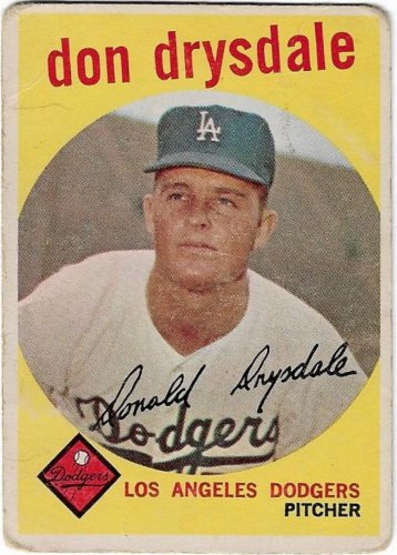 1959 Topps Baseball Card #387 Don Drysdale Los Angeles Dodgers Fair