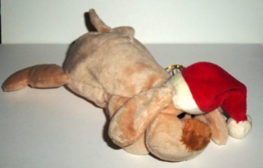 Brown Dog w/ Santa Claus Hat Plush Christmas Ornament Loose Used