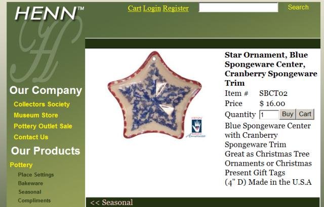 Henn Workshops star ornament blue sponged center cranberry trim