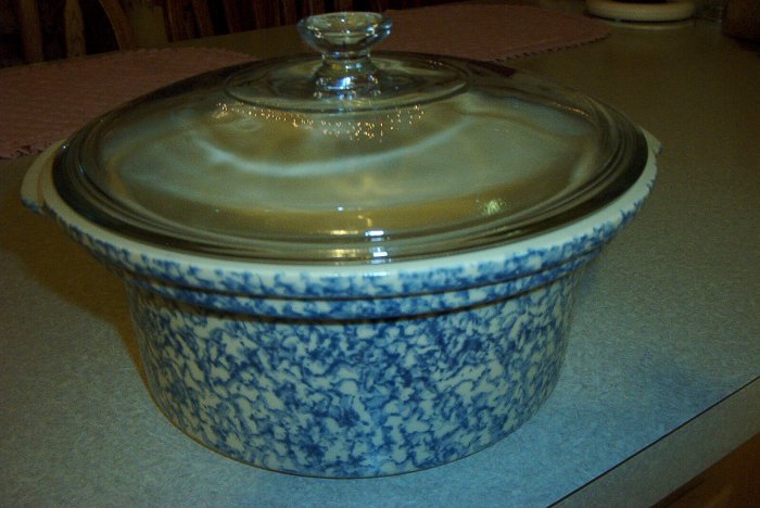 Henn Workshops  blue sponged 2 quart casserole (crock pot)