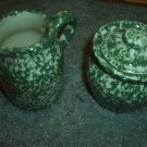 Henn Workshops green sponged sugar and creamer set
