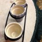 Henn Workshops black wrought iron herb pot 3 blue sponged set