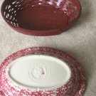 Henn Workshops cranberry sponged 12” large oval serving bowl with crackle basket