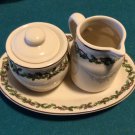 Henn Workshops hollyware with cream petite oval platter, sugar and creamer set