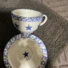 Henn Workshops blue sponged teacup & saucer with star set of 2 Henn Workshops blue sponged teacup & saucer with star set of 2