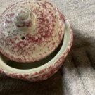 Henn Workshops cranberry sponged small crock with lid garlic keeper