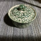 Henn Workshops green sponged small crock with lid garlic keeper
