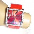 GOSSIP Red  Silvertone Square Case Watch