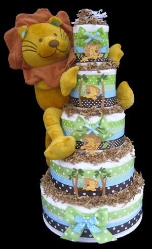5 Tier Jungle King Lion Diaper Cake Baby Shower Centerpiece