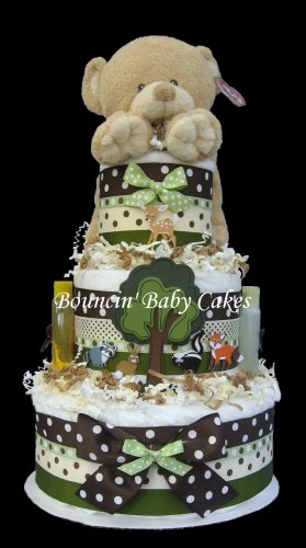 Enchanted Forest Animals Baby Shower Diaper Cake Centerpiece