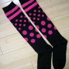 Stripes Dots Knee High Socks-Black/Pink