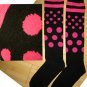 Stripes Dots Knee High Socks-Black/Pink