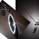 Interlocking Ring Multi Charm Lariat Crystal Marquise Stone Pendant Necklace-Black (FREE Shipping)