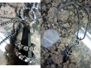Interlocking Rings Multi Charm Lariat Crystal Stone Pendant Necklace-Gray (FREE Shipping)