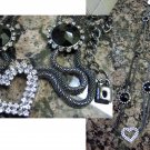 Mini Lock Charm Crystal Heart Round Black Stones Pendant Necklace-Gray (FREE Shipping)