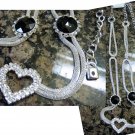 Mini Lock Charm Crystal Heart Round Black Stones Pendant Necklace-Silver(FREE Shipping)