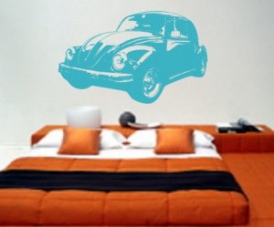 Volkswagen Bug Decal Sticker Wall Graphic Car VW Bug Racing Hippie Retro Room Beetle