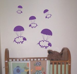 Parachuting Sheep Decals Stickers Wall Art Graphic Baby Room Count Cute Animal Nursery