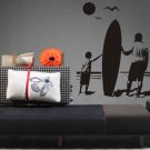 Boy and Dad with Surfboard Staring Into Ocean Sticker Wall Decal Art Beach Surfing Surf Vacation