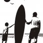 Boy and Dad with Surfboard Staring Into Ocean Sticker Wall Decal Art Beach Surfing Surf Vacation
