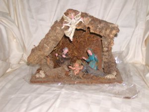 Rustic Nativity Scene Made in Italy Made from Wood, Moss 8" H x 10 1/4" W x 4 3/4" D Price: 12.95