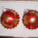 2 Decorated Glass Ornaments Ribbon and Bows painted in Gold Price: 2.95