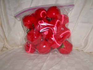 20 Red Apples & Red Silk Covered Cmas Ornaments Size: 2 1/4" H x  2 1/2" Dia. Price: 4.95