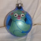 HandCrafted Blue Glass Cmas Ball Ornament w/Green Panda Bear Design Price: 3.95