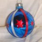 HandCrafted Blue Glass Cmas Ball Ornament w/Red Stars & Red and Silver Ribbin Design Price: 3.95