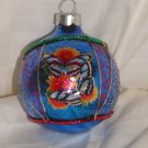 HandCrafted Blue Glass Cmas Ball Ornament w/Multi Butterfly Design