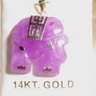 14K Gold Lavender Jade Elephant Pendant