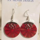 Red Bamboo Coral Sterling Silver Slice Dangle Earrings