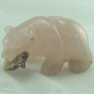Hand Carved Pink Rose Quartz Bear with Fish