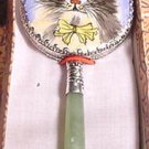 Cat Kitten on Porcelain Backed Jade Handled Mirror
