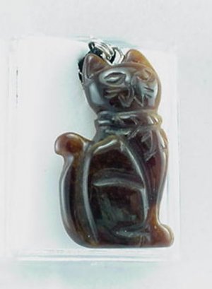 Hand Carved Tiger Eye Cat Pendant Necklace