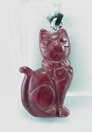 Hand Carved Red Jasper Cat Pendant Necklace