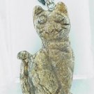 Hand Carved Picture Jasper Cat Pendant Necklace