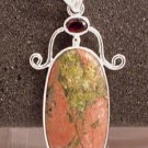 Sterling Silver Unakite Garnet Pendant