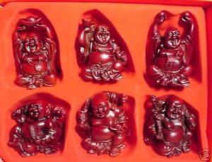 Set 6 Red Resin Buddha 2-3"