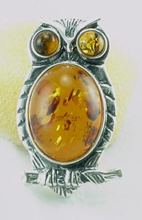 Baltic Amber Sterling Silver OWL Pin  Brooch