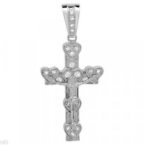 Large Sterling Silver Cross Pendant Cubic Zirconia 891