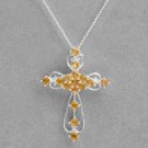 Sterling Silver Cross Pendant & Chain Genuine Sapphires
