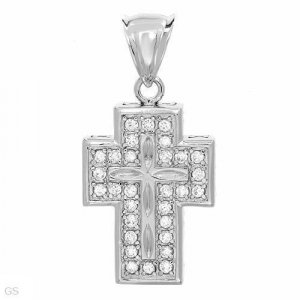 Large Sterling Silver Cross Pendant Cubic Zirconia 123