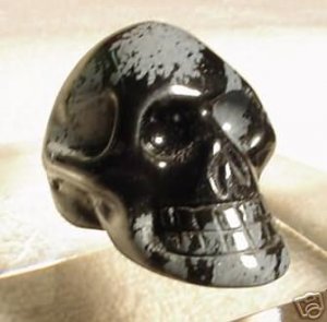 Hand Carved Snowflake Obsidian SKULL
