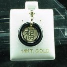 14K Gold Black Onyx FU Pendant Good Luck