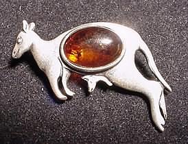 Baltic Amber Sterling Kangaroo Pin