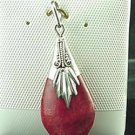 Red Bamboo Coral Sterling Silver Teardrop Pendant