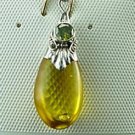 Honey Amber Sterling Silver Peridot Pendant