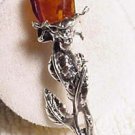 Baltic Amber Sterling Silver Rose Pin