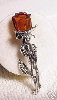 Baltic Amber Sterling Silver Rose Pin
